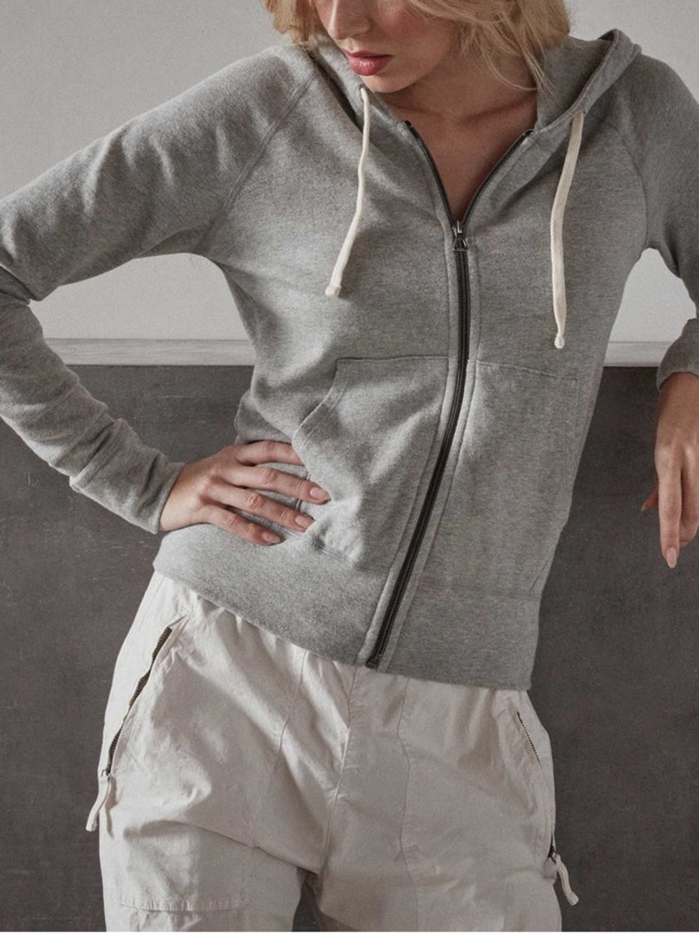 James Perse Vintage French Terry Zip Up Hoodie Size 4 Heather Grey Relaxed Fit